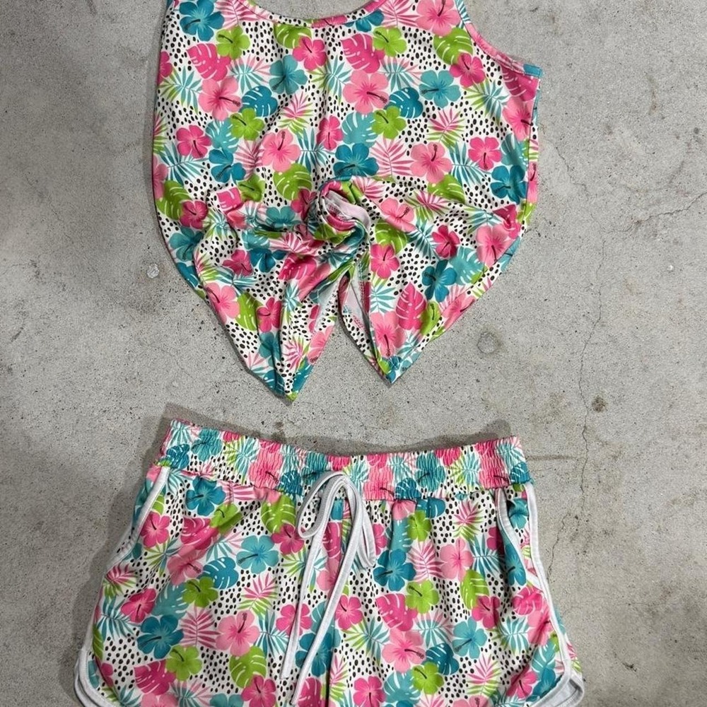 Jordan Jamies Tank Shorts Set Womens Large Floral Tropical Lounge Pajama